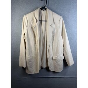 Express Blazer Womens Large Beige Linen Blend Long Sleeve Open Front Jacket